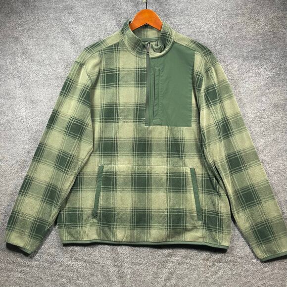 Duluth Trading Co. 1/4 Zip Fleece Pullover Men's Large Green Plaid Outdoors - Picture 1 of 11